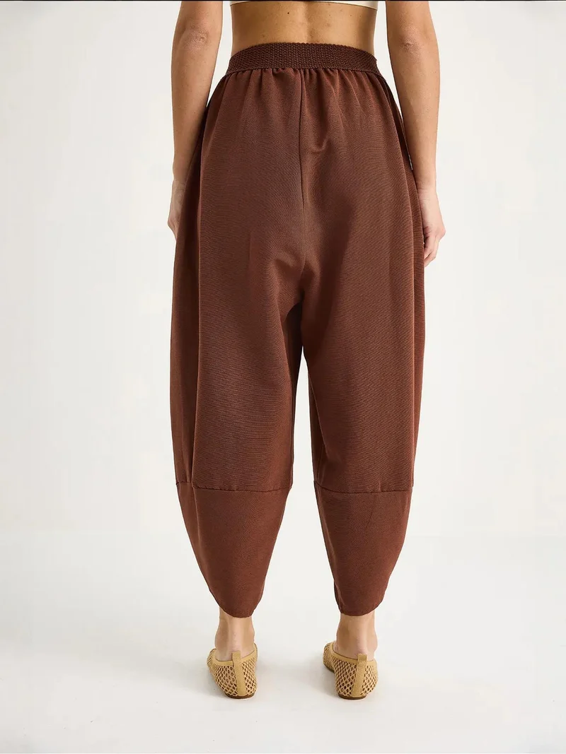 Bianco Lucci LUCCI Embroidered Textured Baggy Pants with Drawstring Waist