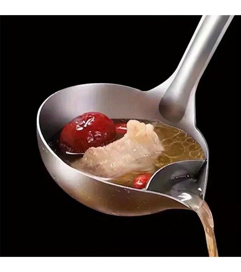 مصفاة من الفولاذ المقاوم للصدأ مع ملعقة لفصل الدهون ومصفاة الزيت للاستخدام في المطبخ - Image 1