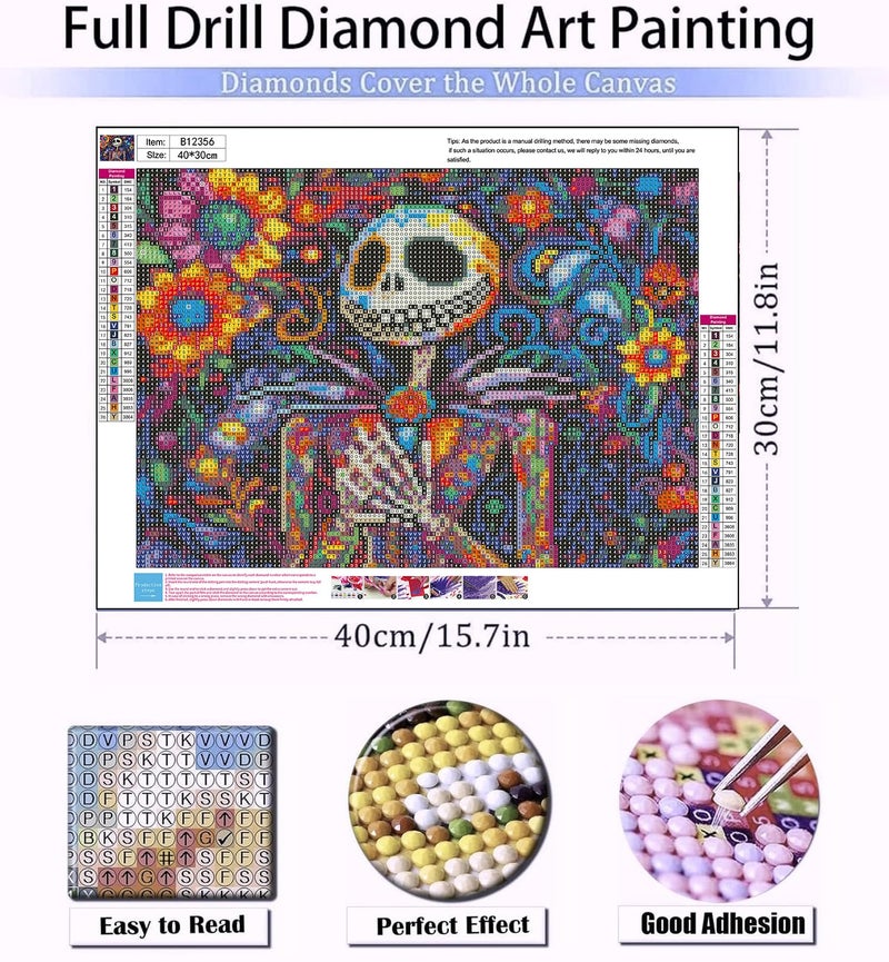 Meothan Halloween Diamond Art for Adults, Skullhead Jack Diamond Art Painting Kits for Adults Beginners, 5D Full Drill Nightmare Before Christmas Paint With Diamonds Gem Art Crafts Kits for Home Decor 12x16in - Image 3