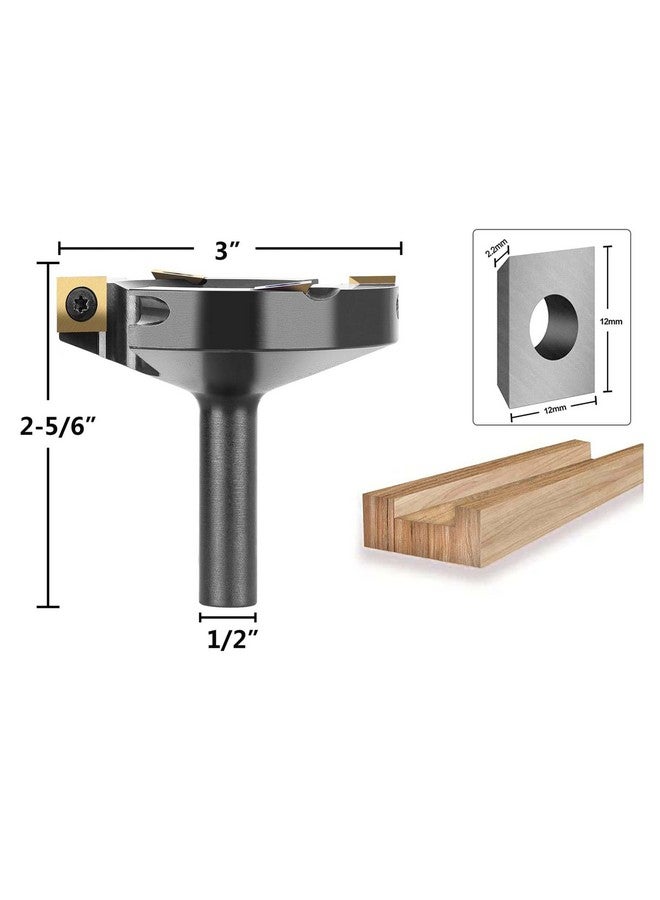SpeTool 3 Inch Extra Large Spoilboard Surfacing Router Bit 2+2 Flatten Carbide Replacement Insert Router Bit Slab Flattening Wood Cutter 1/2 Inch Shank with ATS Coated Insert - Image 2