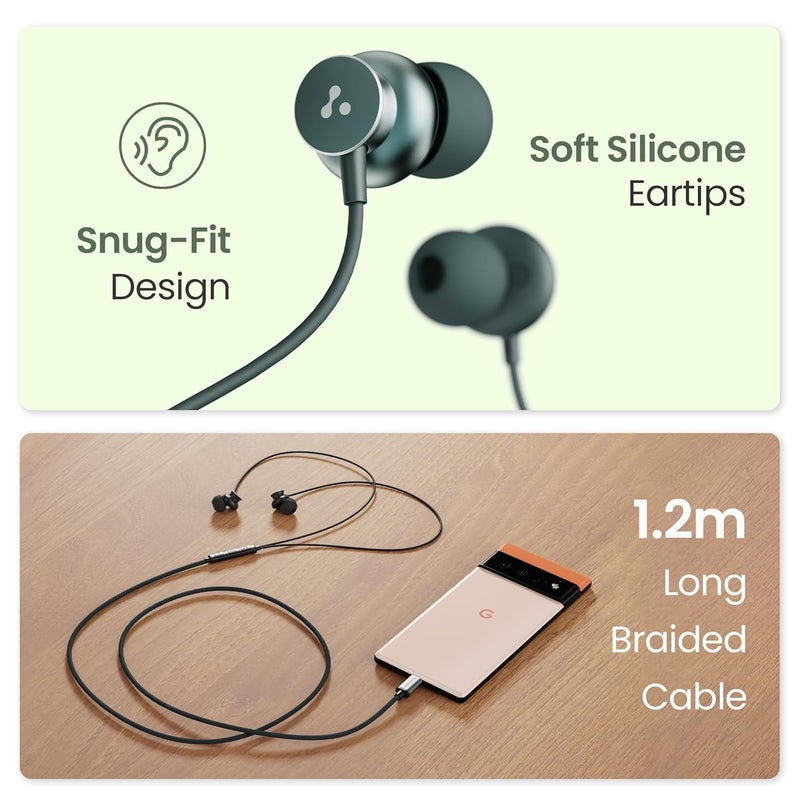 AMBRANE Type C Wired in Ear Earphones with in-Line Mic for Clear Calling,1.2M Cable,10Mm Dynamic Drivers for Boostedbass,Control Buttons for iPhone 15,Samsung&Type C Devices(Stringz 38C,Green) - Image 5