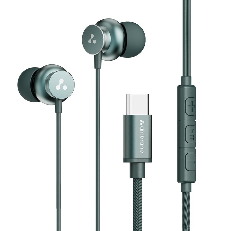 AMBRANE Type C Wired in Ear Earphones with in-Line Mic for Clear Calling,1.2M Cable,10Mm Dynamic Drivers for Boostedbass,Control Buttons for iPhone 15,Samsung&Type C Devices(Stringz 38C,Green) - Image 1