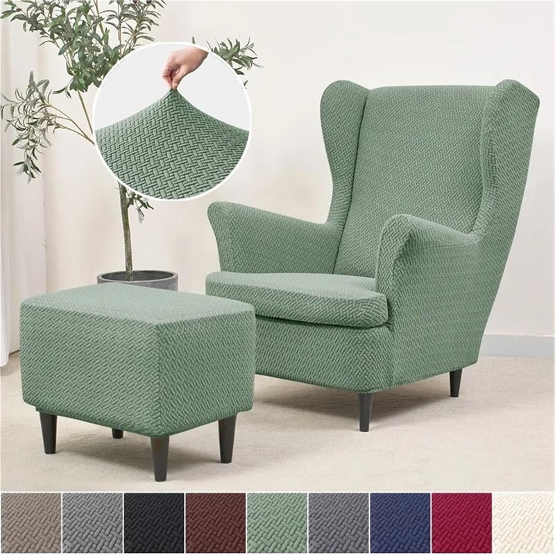 Chair Covers Armchair Stretch Wingback Chair Covers Jacquard Armchair Slipcovers Wing Cover with Seat Cushion Case Sofa(B8 Stool Cover) - Image 2