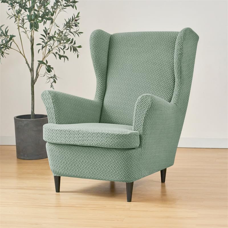 Chair Covers Armchair Stretch Wingback Chair Covers Jacquard Armchair Slipcovers Wing Cover with Seat Cushion Case Sofa(B8 Stool Cover) - Image 5