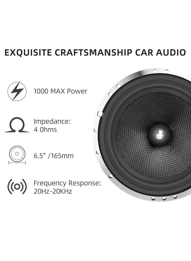 WDiYA 2025 Upgrade 6.5-Inch Car Speakers 1000W Peak Power - High-Performance Carbon Fiber Cone Woofers, Bullet Head Design for Clear Bass & Stereo Sound, Door Audio System (2 Speakers) - Image 5