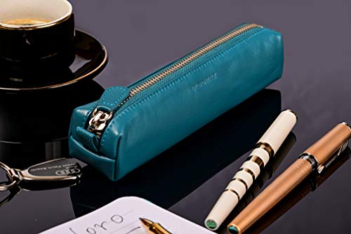 DiLoro Leather Zippered Fountain Ballpoint Rollerball Pens and Pencils Case Holder Pouch Genuine Full Grain Soft Nappa Leather (Sololio Blue) - Image 5