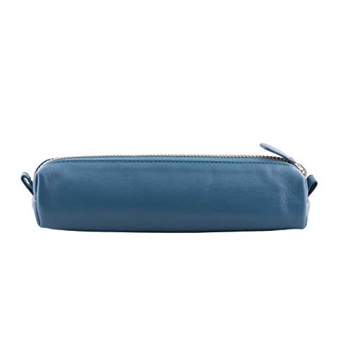 DiLoro Leather Zippered Fountain Ballpoint Rollerball Pens and Pencils Case Holder Pouch Genuine Full Grain Soft Nappa Leather (Sololio Blue) - Image 2