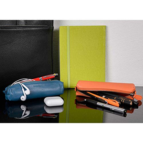 DiLoro Leather Zippered Fountain Ballpoint Rollerball Pens and Pencils Case Holder Pouch Genuine Full Grain Soft Nappa Leather (Sololio Blue) - Image 4