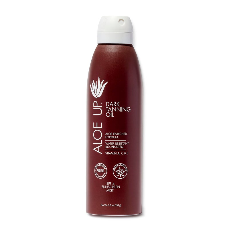 Aloe Up SPF 4 Dark Tanning Oil - Body and Face Tanning Continuous Spray for Outdoor Sun - With Sunscreen, Pure Aloe Vera, and Natural Oils - Dries Clear - Reef Friendly - Fresh Tropical Scent - 6 Oz - Image 1