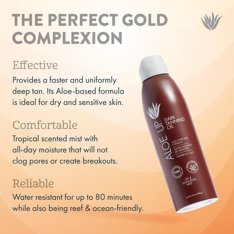 Aloe Up SPF 4 Dark Tanning Oil - Body and Face Tanning Continuous Spray for Outdoor Sun - With Sunscreen, Pure Aloe Vera, and Natural Oils - Dries Clear - Reef Friendly - Fresh Tropical Scent - 6 Oz - Image 2