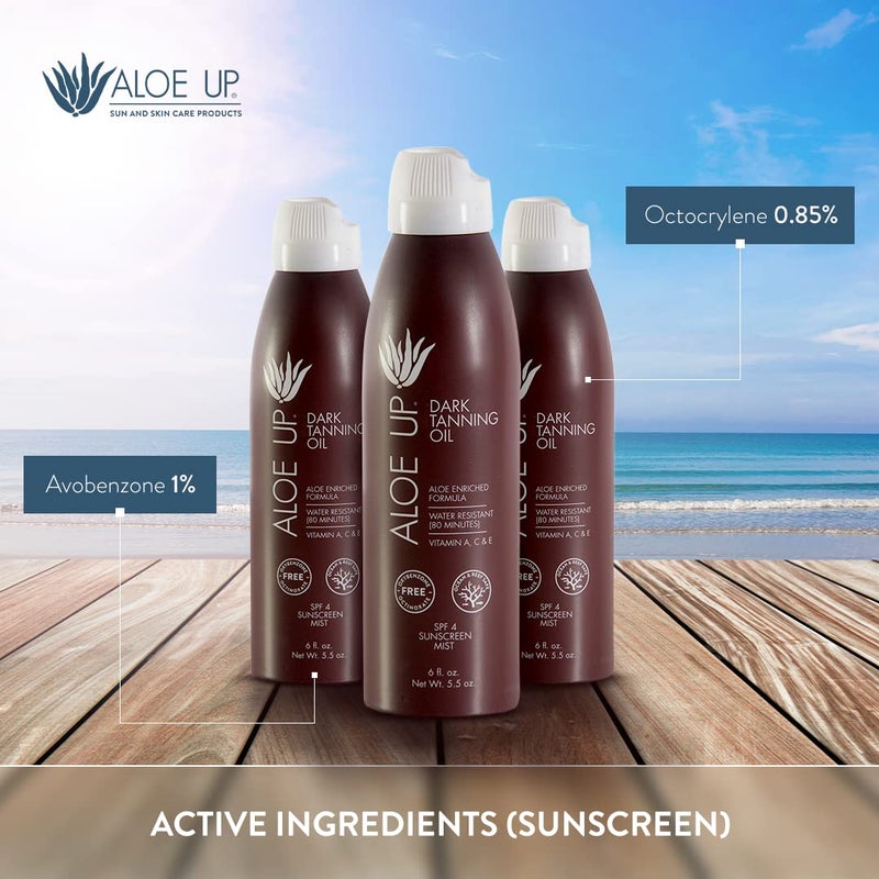 Aloe Up SPF 4 Dark Tanning Oil - Body and Face Tanning Continuous Spray for Outdoor Sun - With Sunscreen, Pure Aloe Vera, and Natural Oils - Dries Clear - Reef Friendly - Fresh Tropical Scent - 6 Oz - Image 5
