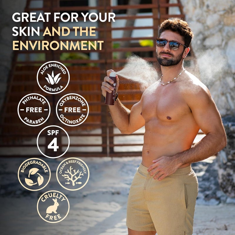 Aloe Up SPF 4 Dark Tanning Oil - Body and Face Tanning Continuous Spray for Outdoor Sun - With Sunscreen, Pure Aloe Vera, and Natural Oils - Dries Clear - Reef Friendly - Fresh Tropical Scent - 6 Oz - Image 4