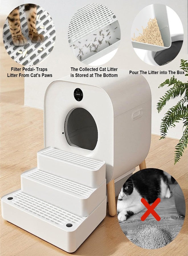 Usluole Adjustable 3 Steps Litter Box Ramp with Detachable Litter Trapper, Non-Slip Easy Clean Cat Litter Stair for Small & Elderly Cats, Cat Steps for Automatic Litter Box, White - Image 3