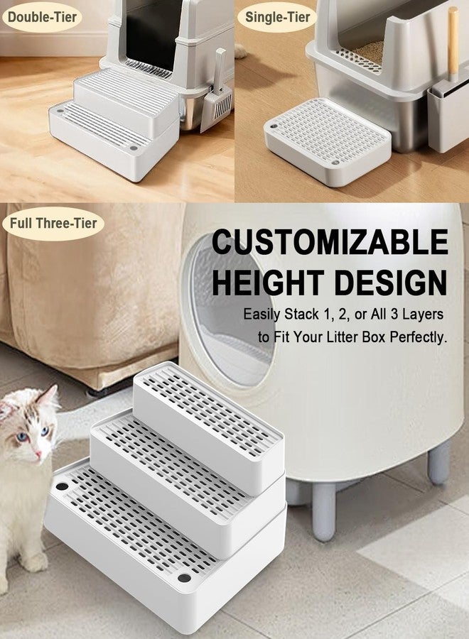 Usluole Adjustable 3 Steps Litter Box Ramp with Detachable Litter Trapper, Non-Slip Easy Clean Cat Litter Stair for Small & Elderly Cats, Cat Steps for Automatic Litter Box, White - Image 4