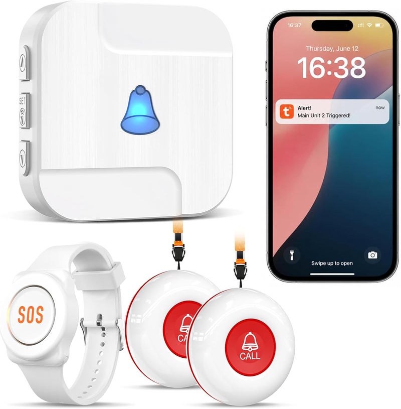ChunHee WiFi Emergency Call Button for Seniors Emergency Alert Bracelet for Seniors Patients Disabled Elderly (supports only 2.4GHz Wi-Fi) (1*receiver + 2 buttons + 1*bracelet) - Image 1