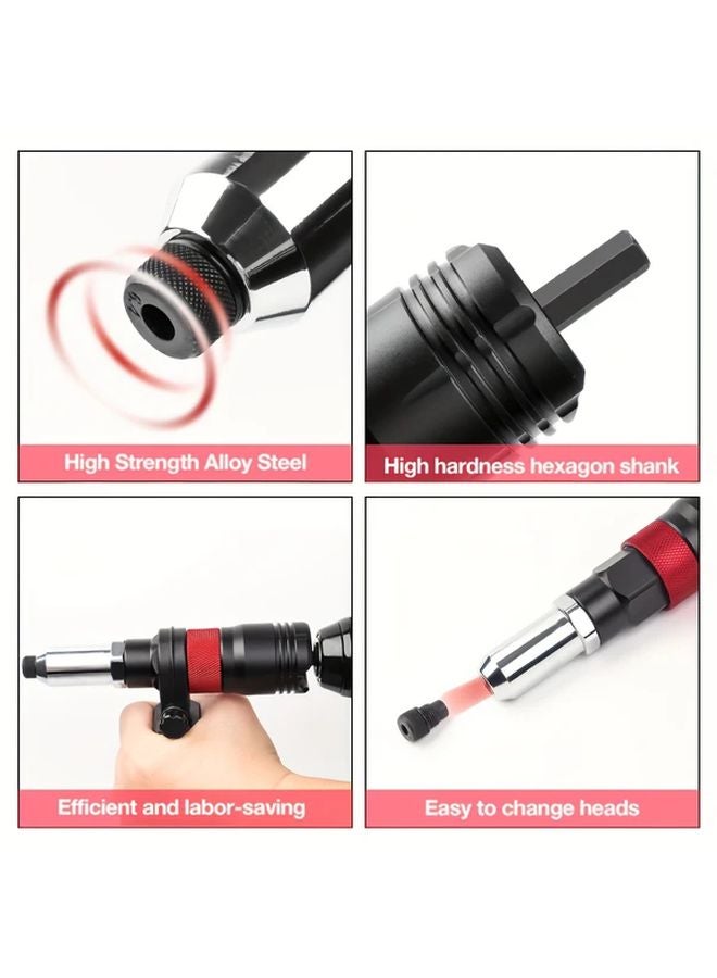 Rivet Gun Adapter Kit With Wrench Interchangeable Heads Drill Set - Image 4