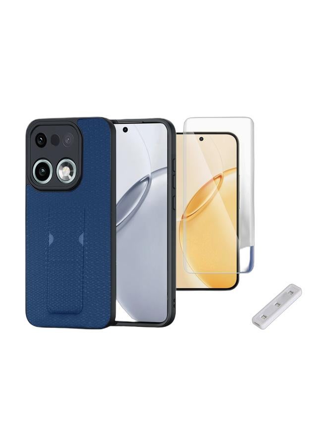 Wtech Realme 16 Pro+ / 16 Pro Plus 5G 2026 Soft Silicone Case with Grip, Protective Cover Texture Case Cover (MCGHSN) - Navy Blue & Realme 16 Pro+ / 16 Pro Plus 5G 2026 Premium Curved Edges UV Full Glue Full Cover Tempered Glass Screen Protector (MSGUCN) - Clear Bundle - Image 1