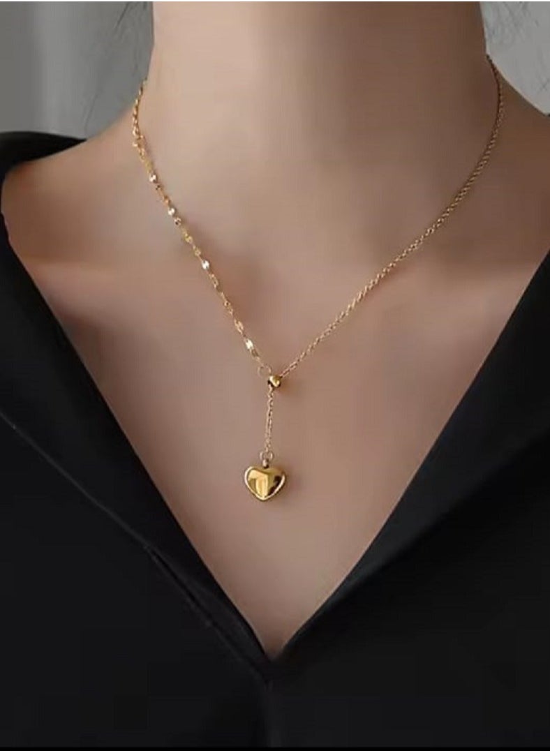 Ward - Women's Necklace Adjustable Heart-Shaped with Simple Made of Stainless Steel in Gold Color - Image 1