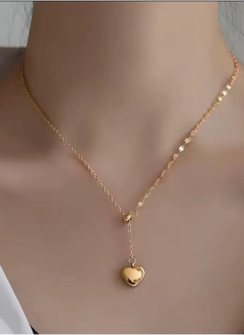 Ward - Women's Necklace Adjustable Heart-Shaped with Simple Made of Stainless Steel in Gold Color - Image 1