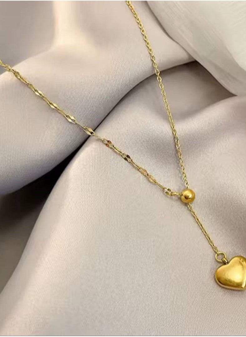 Ward - Women's Necklace Adjustable Heart-Shaped with Simple Made of Stainless Steel in Gold Color - Image 1