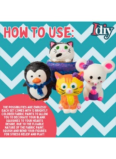SCS Direct Diy Jumbo Animal Squishies 3.5" -6" (12Pc) & Fabric Paint (12 Bottles) Combo Pack- White Kawaii Slow Rising Squishy Toys For Drawing, Painting, Decorating - Scented Stress Relief Craft  - Image 4