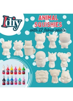 SCS Direct Diy Jumbo Animal Squishies 3.5" -6" (12Pc) & Fabric Paint (12 Bottles) Combo Pack- White Kawaii Slow Rising Squishy Toys For Drawing, Painting, Decorating - Scented Stress Relief Craft  - Image 2