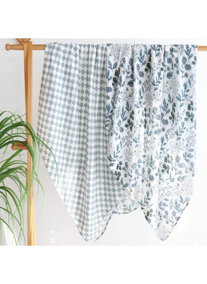 LifeTree Muslin Swaddle Blankets Neutral, Baby Swaddling Wrap Nursery Blanket For Boys & Girls, Soft 70% Viscose From Bamboo And 30% Cotton, Large 47 X 47 Inches, Blue And White Porcelain & Checkered  - Image 5