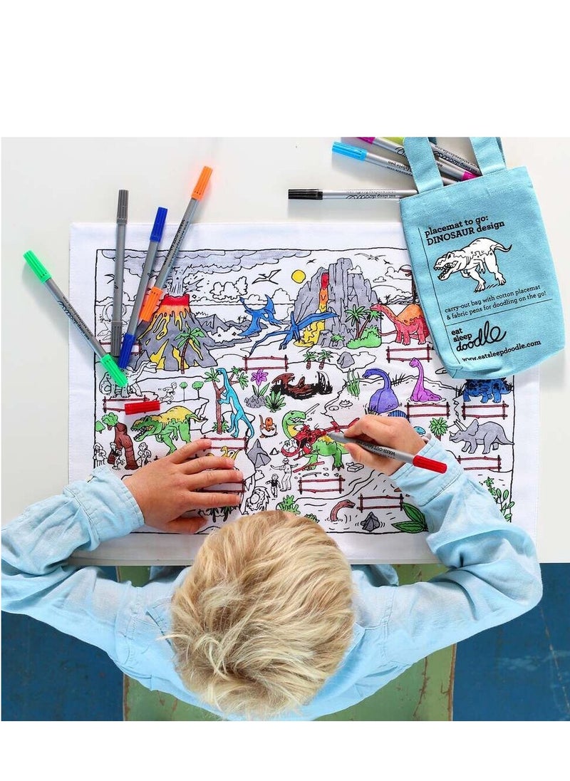eatsleepdoodle Dinosaur Coloring Placemat – Interactive Dinosaur Illustration, Washable & Reusable, with 10 Markers, Portable & Educational Fun  - Image 5