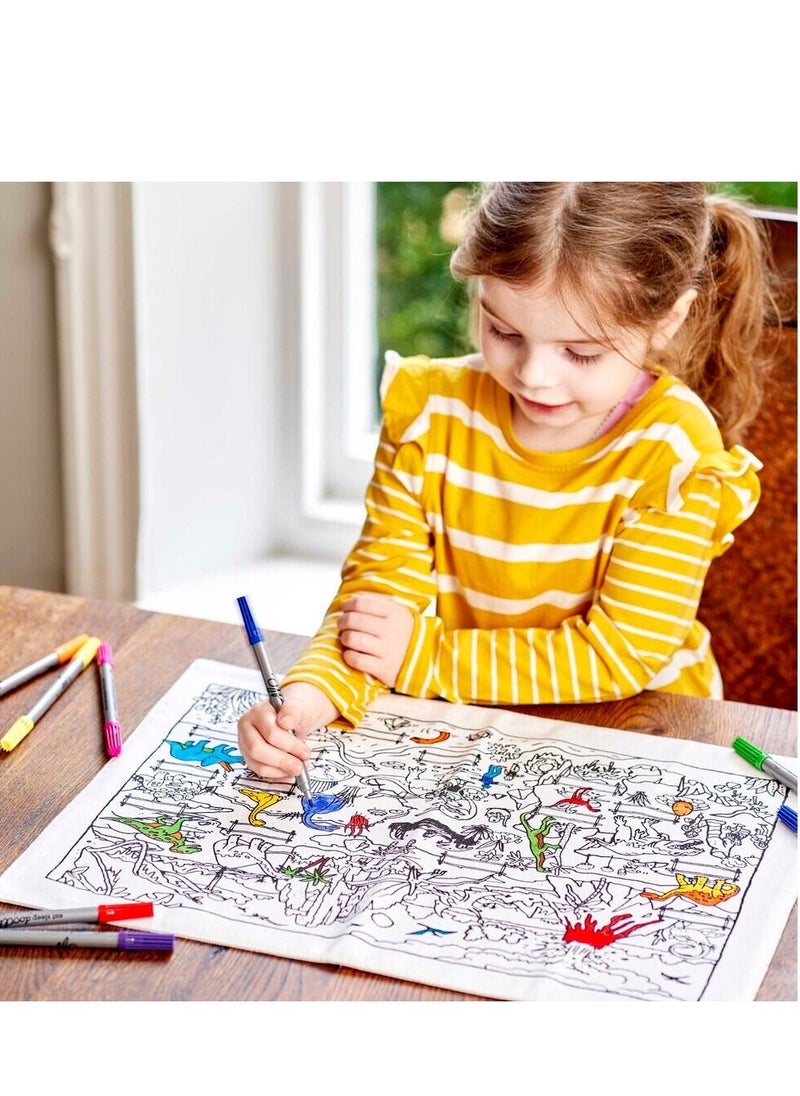 eatsleepdoodle Dinosaur Coloring Placemat – Interactive Dinosaur Illustration, Washable & Reusable, with 10 Markers, Portable & Educational Fun  - Image 4
