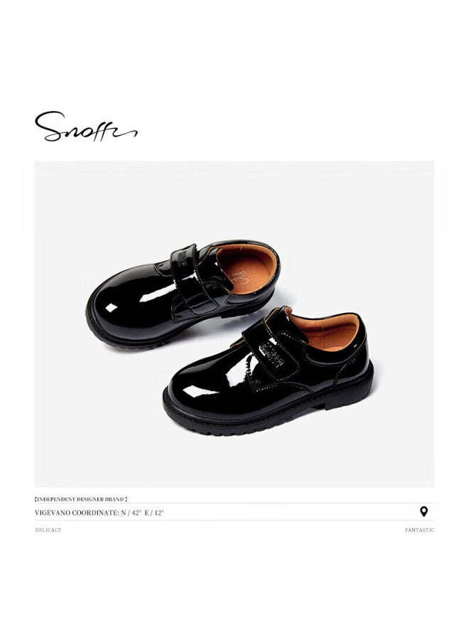 Snoffy Boys' Black Leather Shoes Spring Children's Leather Shoes Performance Shoes Campus Performance Shoes Big Kids Soft Bottom Single Shoes Bright Black 35 - Image 3