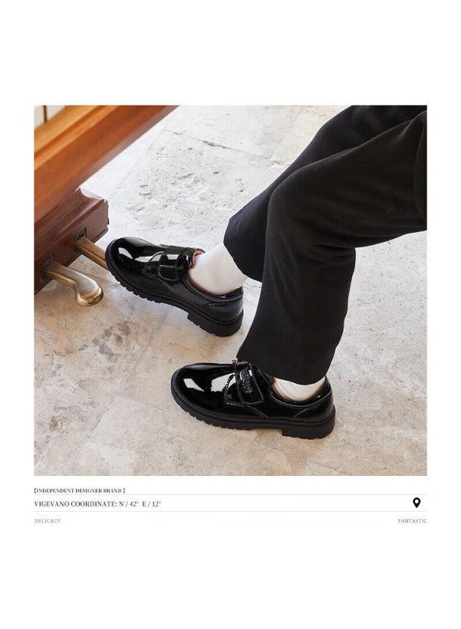 Snoffy Boys' Black Leather Shoes Spring Children's Leather Shoes Performance Shoes Campus Performance Shoes Big Kids Soft Bottom Single Shoes Bright Black 35 - Image 2