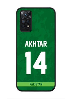 Rugged Black Edge Case for Redmi Note 11 4G / Redmi Note 11S, Slim fit Soft Case Flexible thin Cover - Player Name - Shoaib Akhtar, Jersey Number- 14