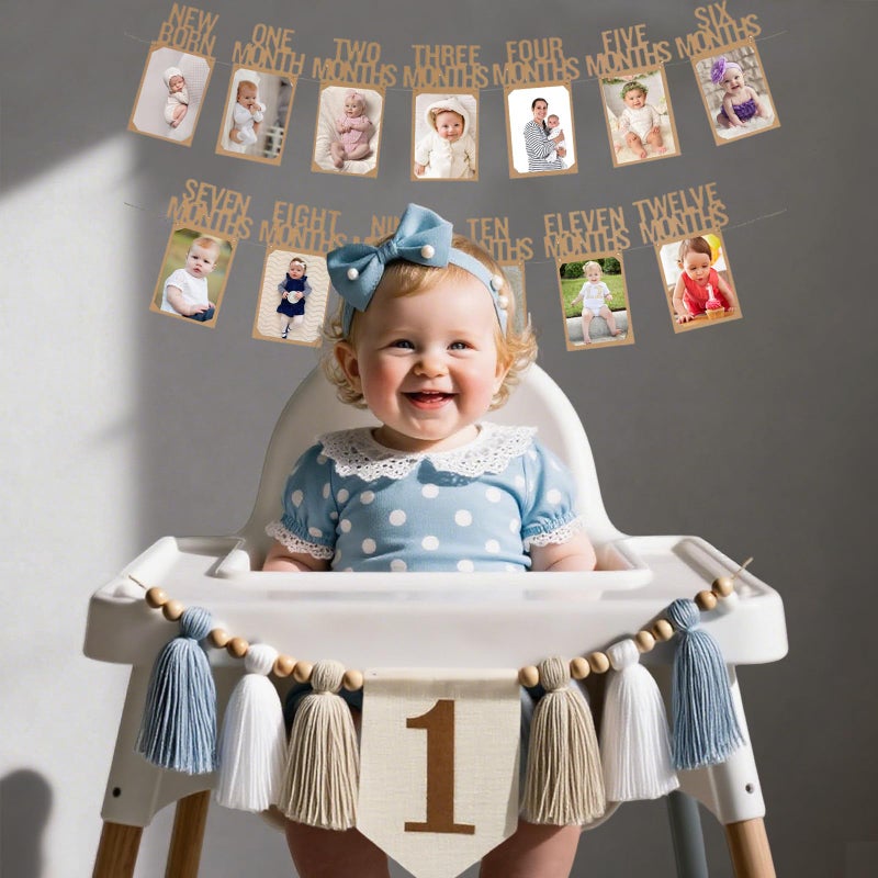 Packyouth Baby First Birthday Party Decorations First Highchair Banner For Baby Boys Blue High Chair Banner Crown Cake Topper Baby Photo Banner 1st Birthday Photo Backdrop (Blue) - Image 5