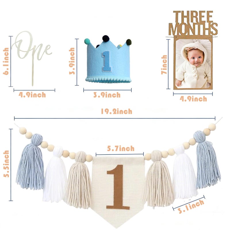 Packyouth Baby First Birthday Party Decorations First Highchair Banner For Baby Boys Blue High Chair Banner Crown Cake Topper Baby Photo Banner 1st Birthday Photo Backdrop (Blue) - Image 4