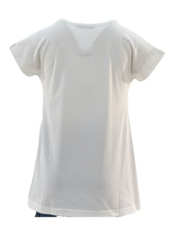 JOANNA JOANNA 23KY390B Girl's Smiley With Be Kind Print Round Neck Long Back Short Sleeve T-Shirt - White  - Image 3