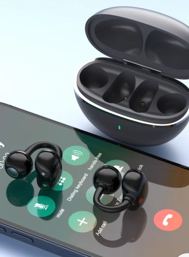 سماعات الأذن اللاسلكية, سماعات الأذن بلوتوث, تصميم جمالي مستقبلي, الريش مثل ارتداء, الاستماع مفتوح الأذن, عمر البطارية الطويل, نظام التشغيل iOS و Android الأسود - Image 3