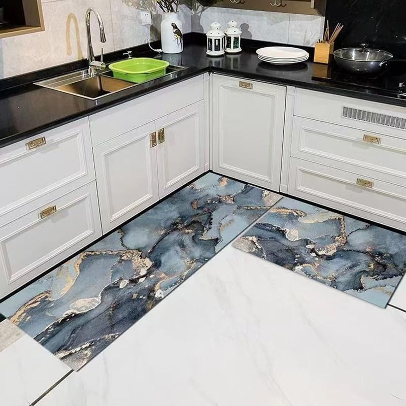 Maharsh Modern Kitchen Floor mat with Water and Oil Absorption, Anti Slip Crystal Velvet Long Strip Foot mat Size 17x47 17x30 Inch (45X120 45X75 CM) (Sky Blue) - Image 1