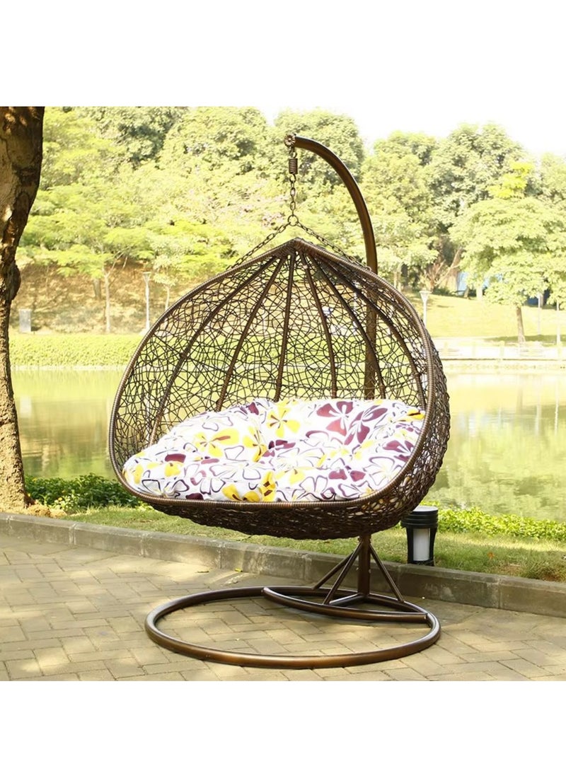 Wooden Twist Hanging Egg Swing Chair With Stand Outdoor Hammock With Cushion 550lbs For Patio, Garden, And Balcony ( Bronze ) - Image 1