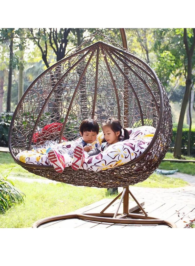 Wooden Twist Hanging Egg Swing Chair With Stand Outdoor Hammock With Cushion 550lbs For Patio, Garden, And Balcony ( Bronze ) - Image 2