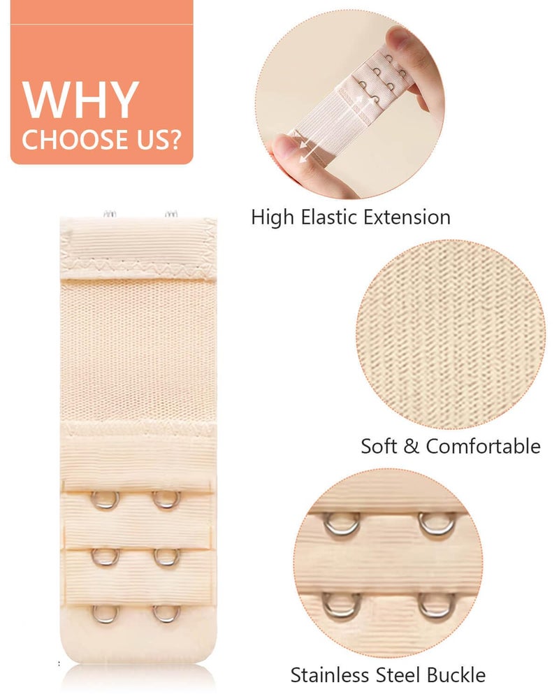 JELIEE 6 PCS Women's Bra Extenders 2 Hook 3 Row Soft Comfortable Stretchy Bra Extension Strap Elastic Bra Band Hook Bra Strap Extender Bra Extenders 2 Hooks Plus Size - Image 3