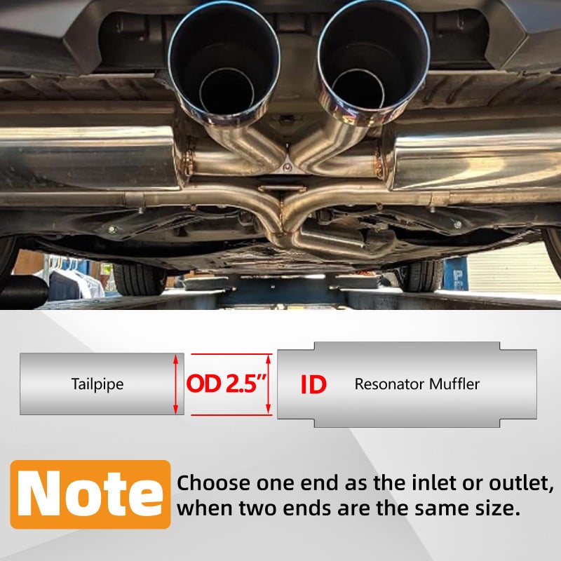 A-KARCK 2.5" Inlet Resonator, A-KARCK Stainless Steel Polished 2.5" Inlet 2.5" Outlet 16" Overall Length Exhaust Resonator Muffler Straight Through Design - Image 5
