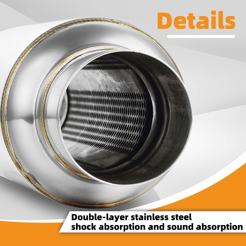 A-KARCK 2.5" Inlet Resonator, A-KARCK Stainless Steel Polished 2.5" Inlet 2.5" Outlet 16" Overall Length Exhaust Resonator Muffler Straight Through Design - Image 3
