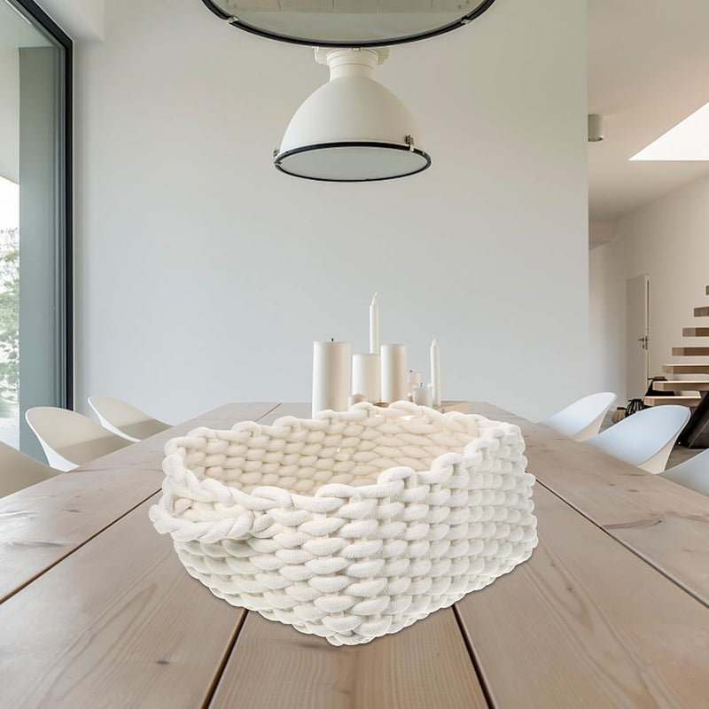 Cotton Rope Woven Storage Basket Large Beige Sundries Organizer with Handle for Bedroom and Living Room Home Storage Container - Image 5