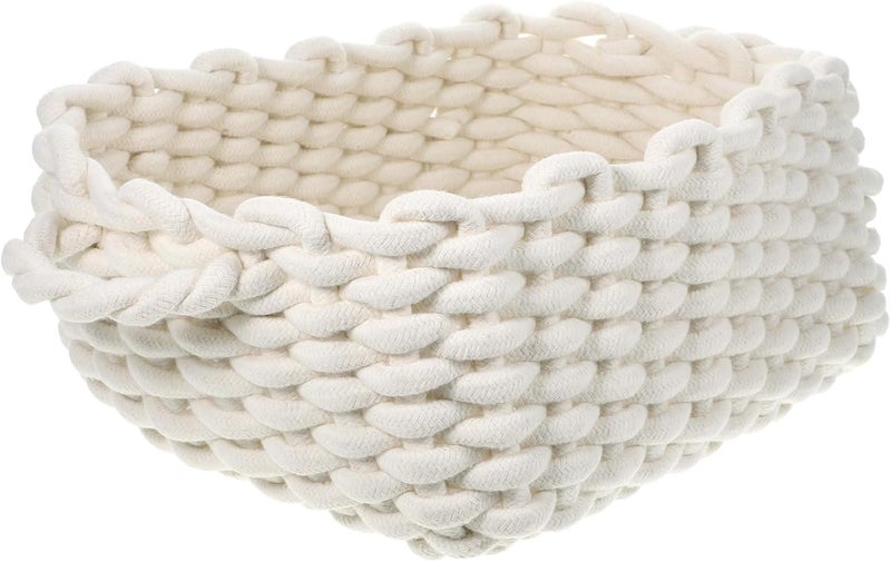 Cotton Rope Woven Storage Basket Large Beige Sundries Organizer with Handle for Bedroom and Living Room Home Storage Container - Image 1