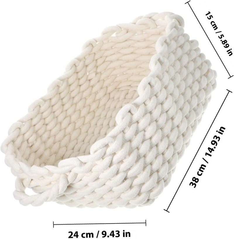 Cotton Rope Woven Storage Basket Large Beige Sundries Organizer with Handle for Bedroom and Living Room Home Storage Container - Image 2
