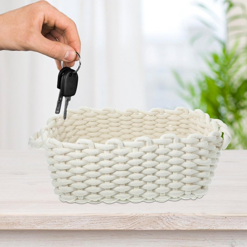 Cotton Rope Woven Storage Basket Large Beige Sundries Organizer with Handle for Bedroom and Living Room Home Storage Container - Image 4