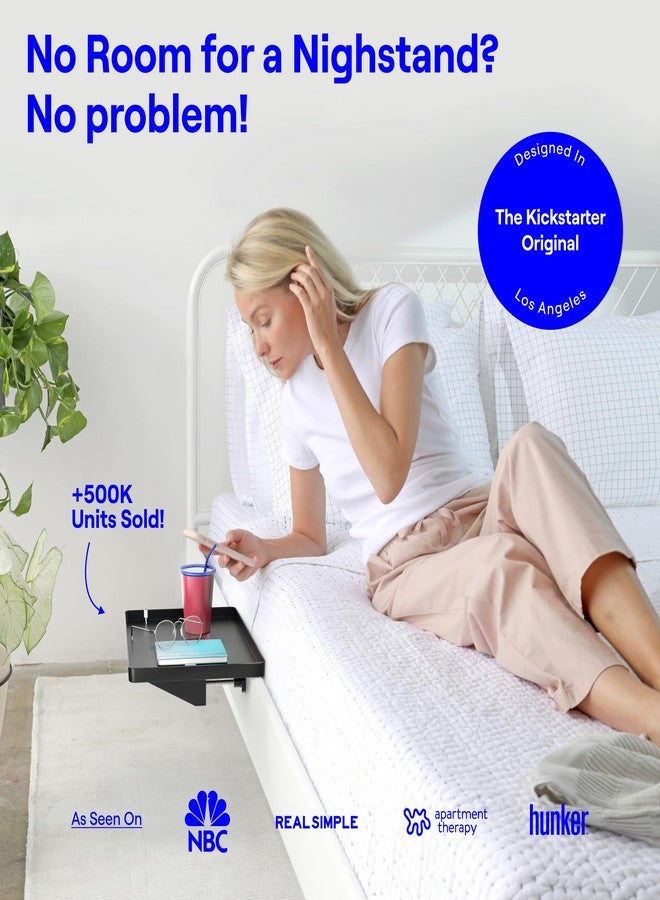 BedShelfie رف BedShelfie الجانبي لسرير غرفة النوم، سرير بطابقين وسرير علوي، مستلزمات غرفة النوم الجامعية، منظم جانبي، صينية مكتب عائمة قابلة للتثبيت، تخزين طاولة السرير الجانبية، ديكور طاولة السرير العلوية - مشبك كابلات، أسود - Image 2
