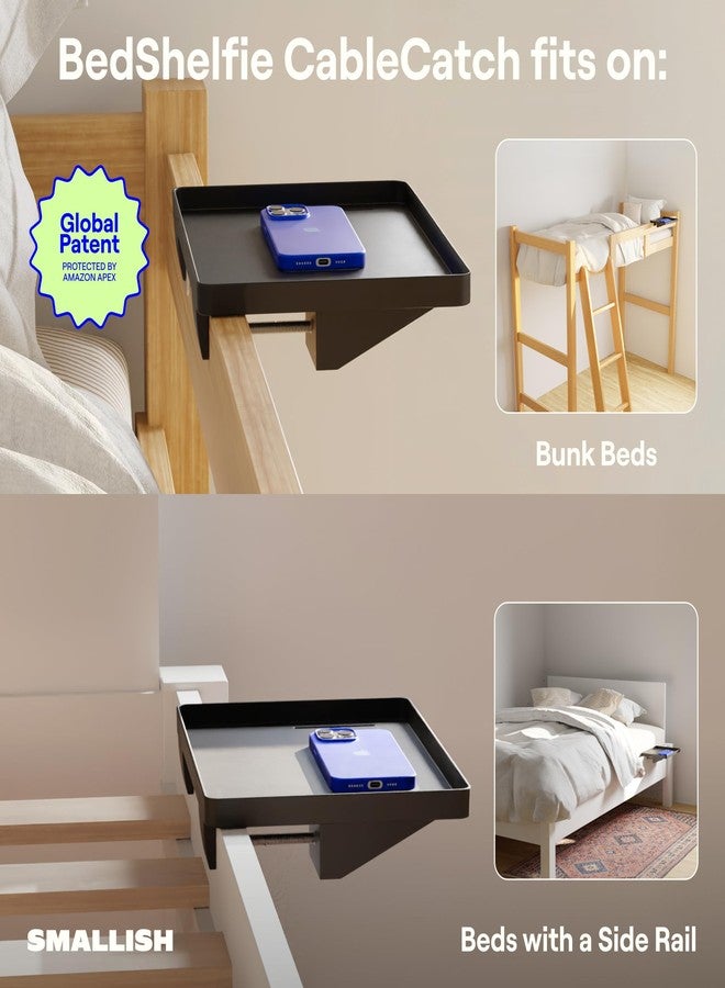 BedShelfie رف BedShelfie الجانبي لسرير غرفة النوم، سرير بطابقين وسرير علوي، مستلزمات غرفة النوم الجامعية، منظم جانبي، صينية مكتب عائمة قابلة للتثبيت، تخزين طاولة السرير الجانبية، ديكور طاولة السرير العلوية - مشبك كابلات، أسود - Image 4