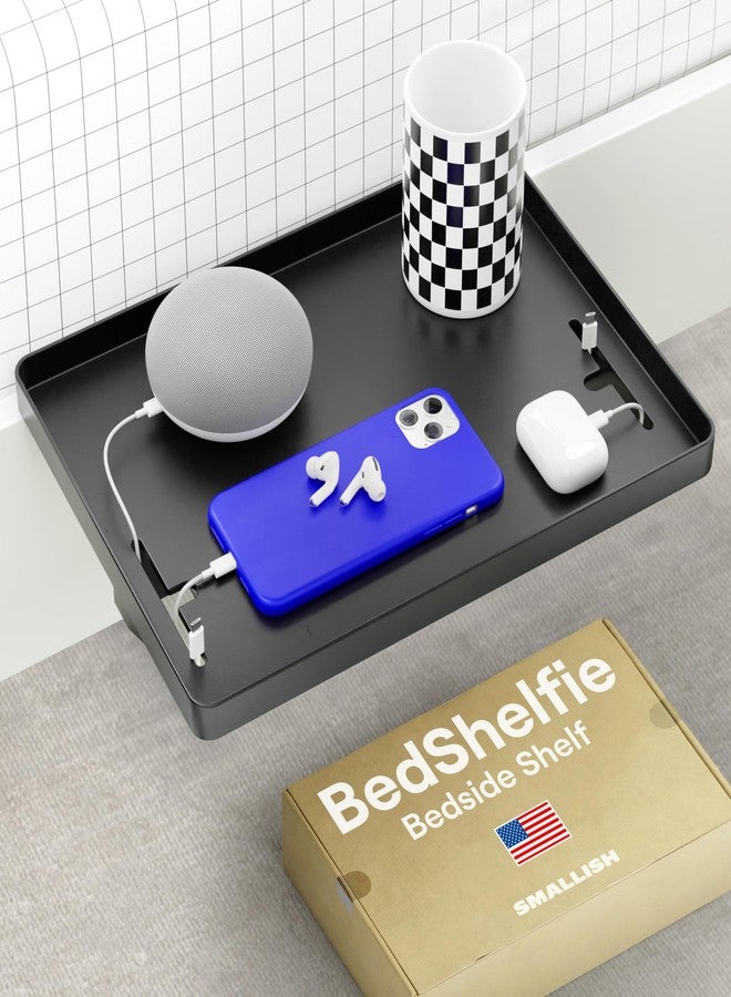 BedShelfie رف BedShelfie الجانبي لسرير غرفة النوم، سرير بطابقين وسرير علوي، مستلزمات غرفة النوم الجامعية، منظم جانبي، صينية مكتب عائمة قابلة للتثبيت، تخزين طاولة السرير الجانبية، ديكور طاولة السرير العلوية - مشبك كابلات، أسود - Image 1