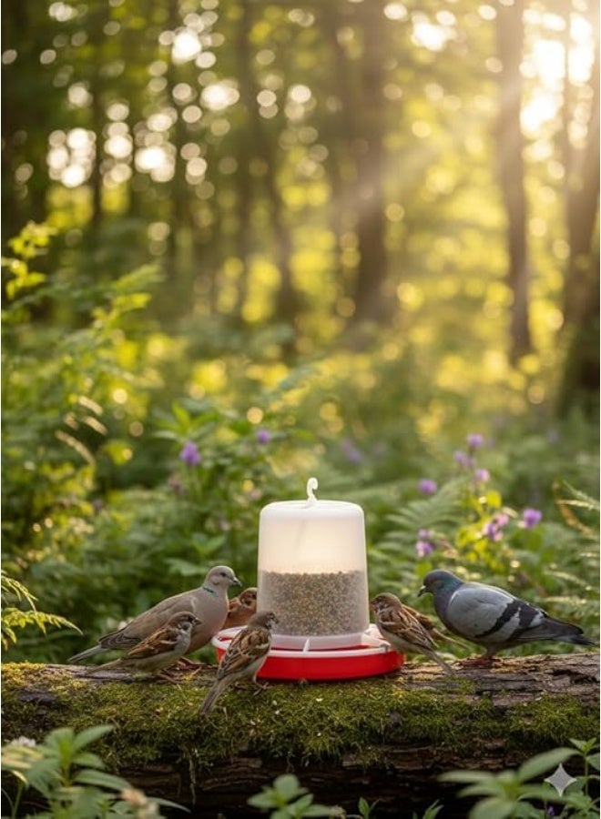 معلف طيور أوتوماتيكي بلاستيك عالي الجودة - موزع طعام للعصافير، الحمام، والطيور البرية - مزود بخطاف تعليق قوي - لون أبيض وأحمر. - Image 2